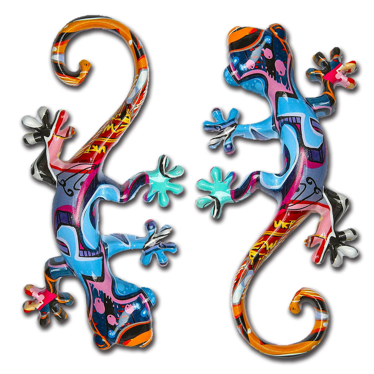 sculpture lézard mosaïque bleu orange rouge jaune vert contemporain extérieur intérieur adhésif résine
