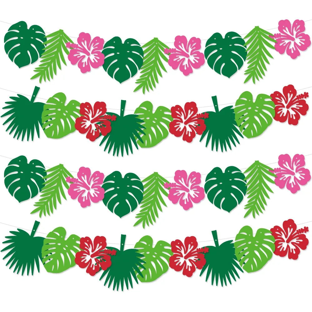 guirlande décorative hawaïenne fleurs hibiscus feuilles monstera anniversaire mariage tropical festive