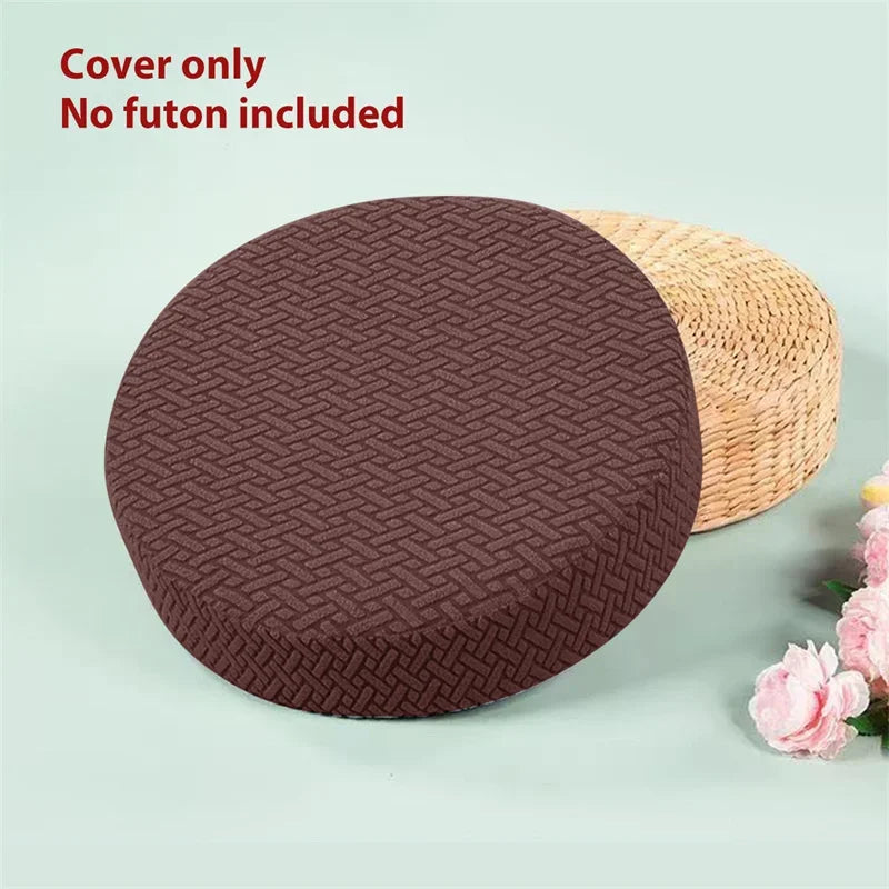 housse protection pouf rond gris moderne motif géométrique élastique