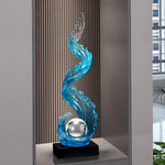 sculpture résine bleue vague moderne décoration intérieure entrée salon cadeau anniversaire nouvel an
