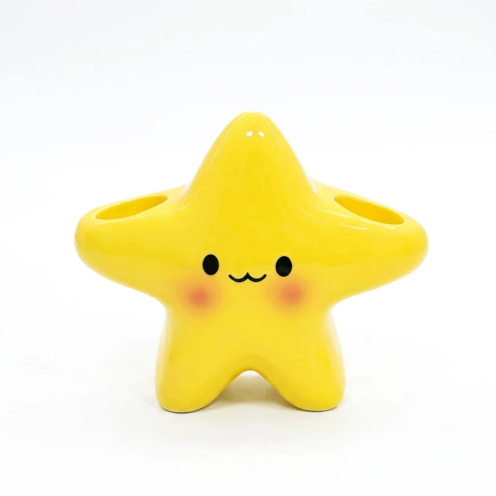 support mural kawaii étoile jaune souriant rangement brosses dents stylos accessoires décoration chambre enfants