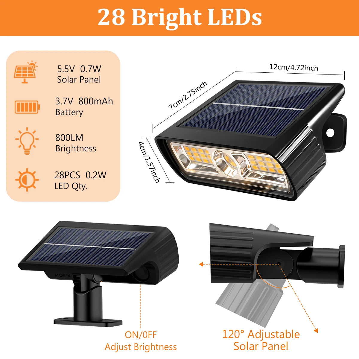 lampe solaire murale noire ip65 led moderne clips fixations 2492000lm