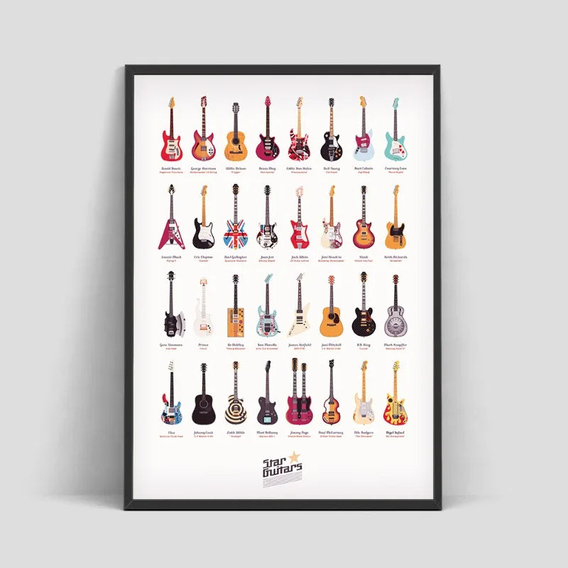 affiche moderne guitares colorées décoration mur salon toile haute qualité digital print chambre