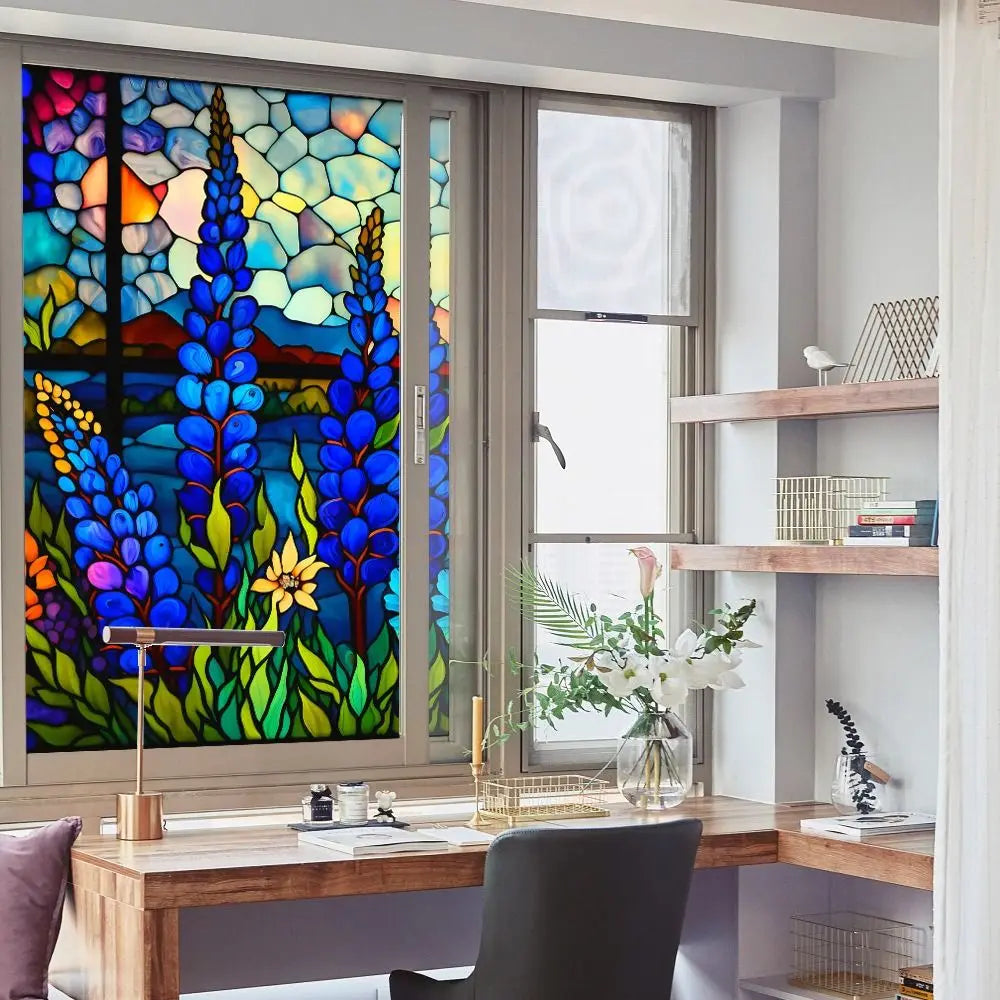 décoration fenêtre fleurs oiseaux art deco adhésive multicolore résistante usure pvc transparente