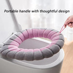 couvre siège toilette gris doux rayures élastique intégré motifs décoratifs écologique salle bain
