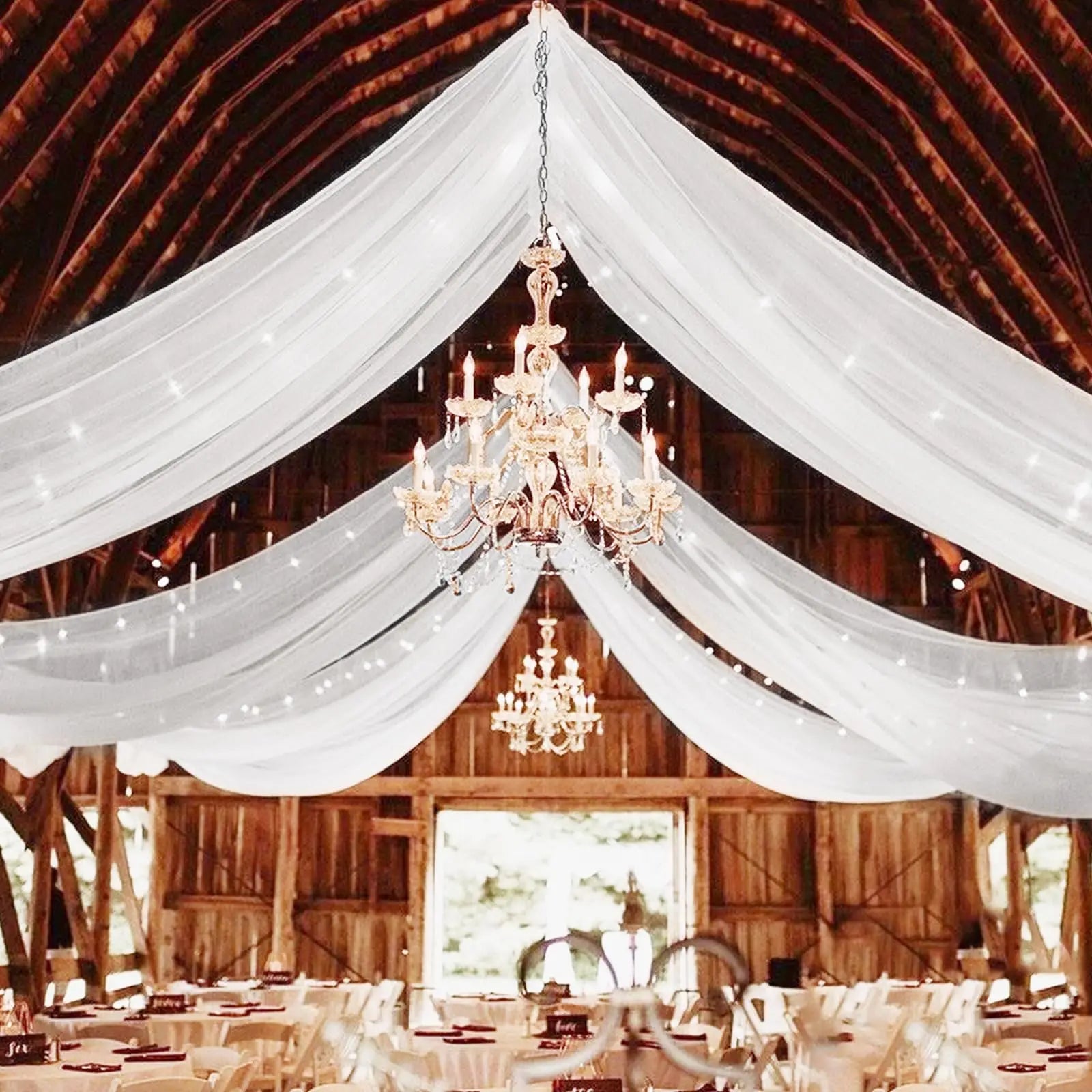 Rideau de plafond blanc transparent suspendu pour décoration de mariage