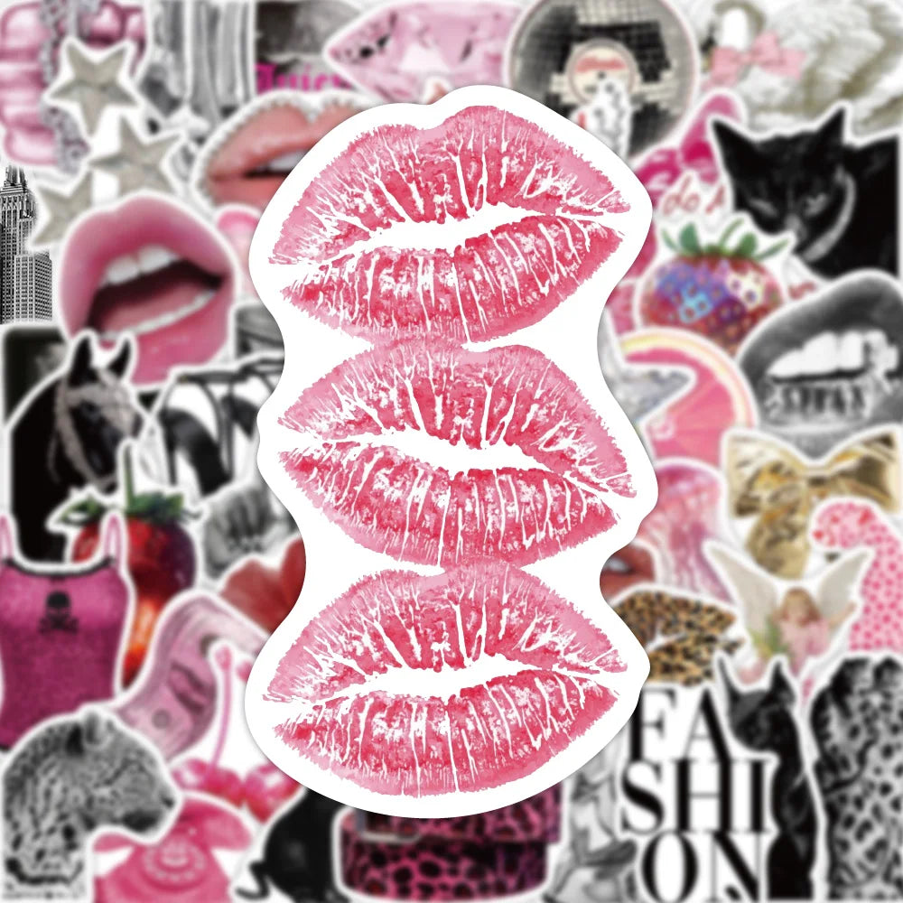 sticker moderne rose pop art lèvres poissons papillons animaux géométrique adhésif décoration créative