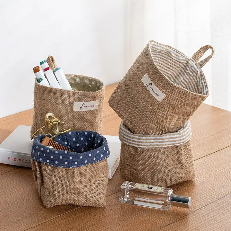 panier tissu pois blancs anse suspendu fleurs artificielles bohème rustique chambre enfants jouets rangement