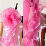écharpe organza plissée semi transparente rose violet bleu orange élégante geometrique doubleface