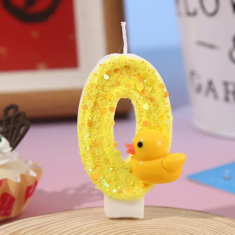 bougies chiffres canard jaune paillettes dorées anniversaire décoration enfantino festive opaques