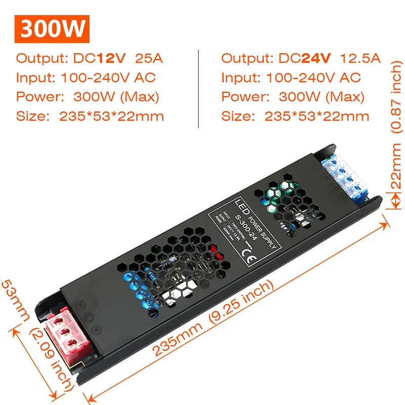 alimentation led 12v 24v 60w 100w 150w 200w 300w 400w noir moderne