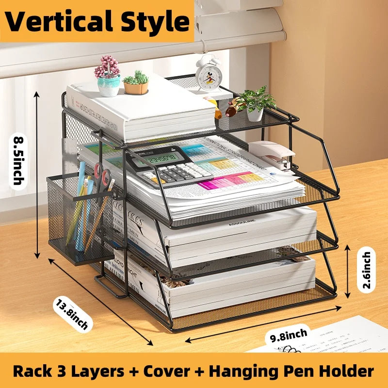 organisateur métal maille noir moderne fichiers A4 livres dessins horloge stylos plantes