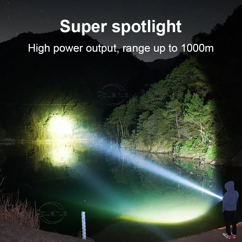 lampe torche noire led rechargeable 500m lumiere intense resistant chocs auto defense camping plongee