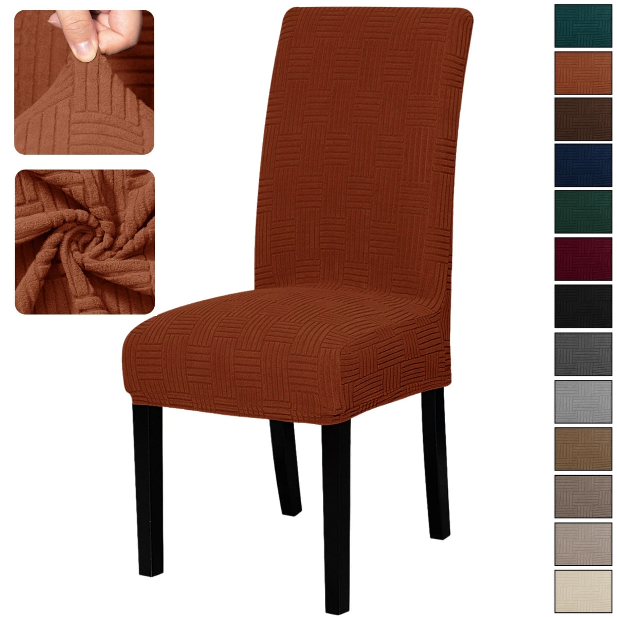 housses chaise marron rayures diagonales moderne elasthanne polyester 45 60cm 35 48cm 10cm