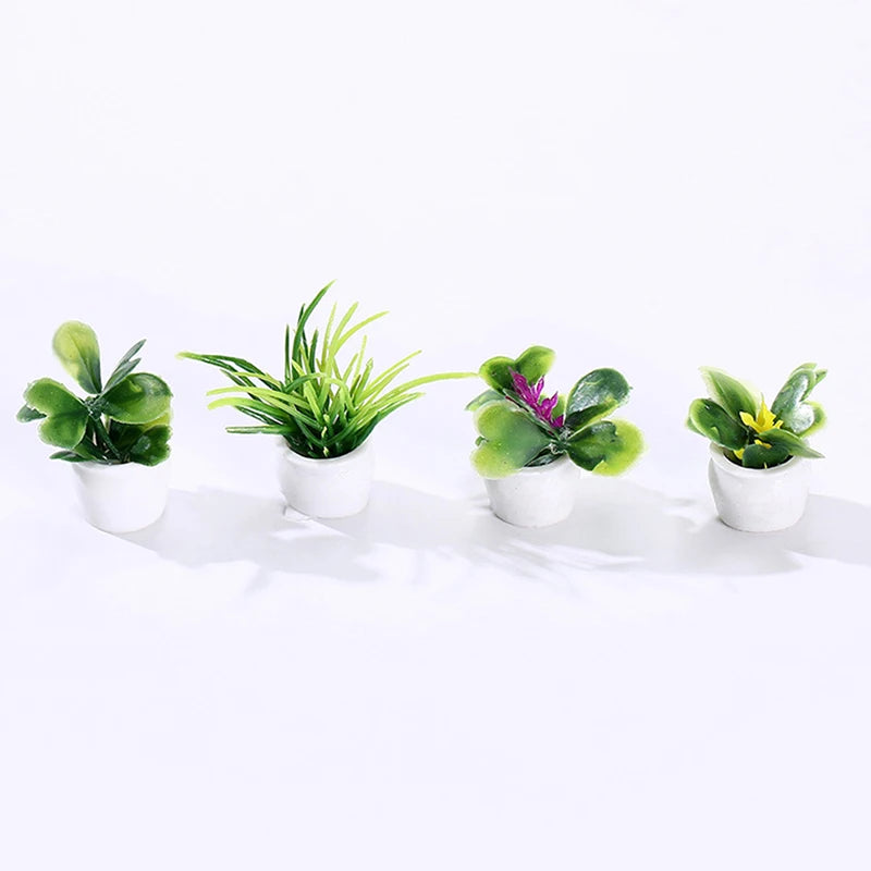 plantes artificielles pots miniatures feuilles vertes blancs decoration moderneintérieur minimaliste