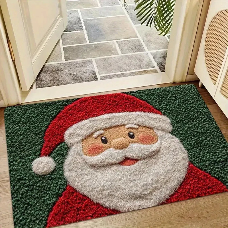 tapis sol décoration noël renne père noël merry christmas vert rouge floral imperméable antidérapant