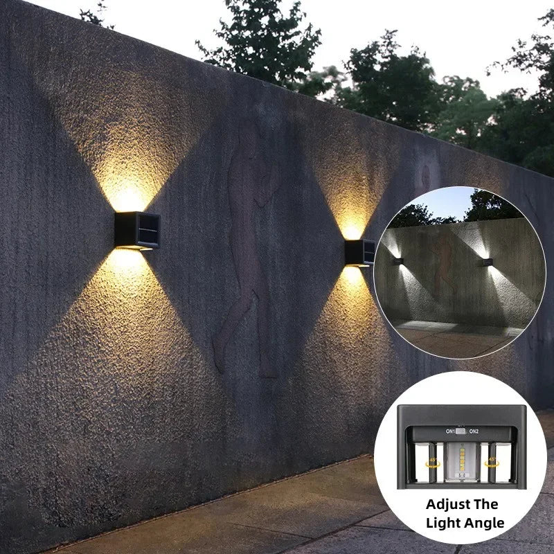 projecteur solaire mural led noir moderne ip65 extérieur jardin 60lm adjustable