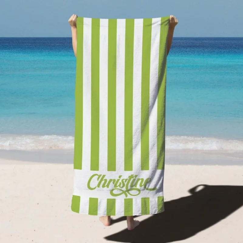 serviette plage rayée personnalisable nom absorbante polyester machine moderne minimaliste rouge blanc vert bleu.orange