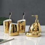 accessoires salle bain ensemble moderne or argent blanc céramique tasse brosse dentifrice savon crème