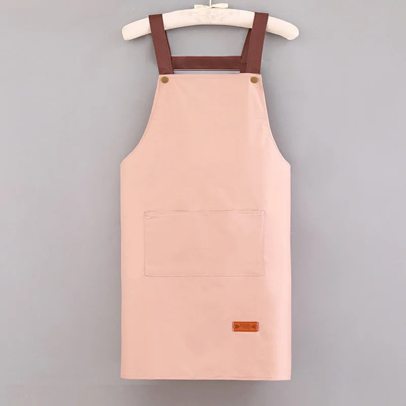 tablier cuisine imperméable bleu clair beige noir nettoyage poche avant épaulières cuir classique