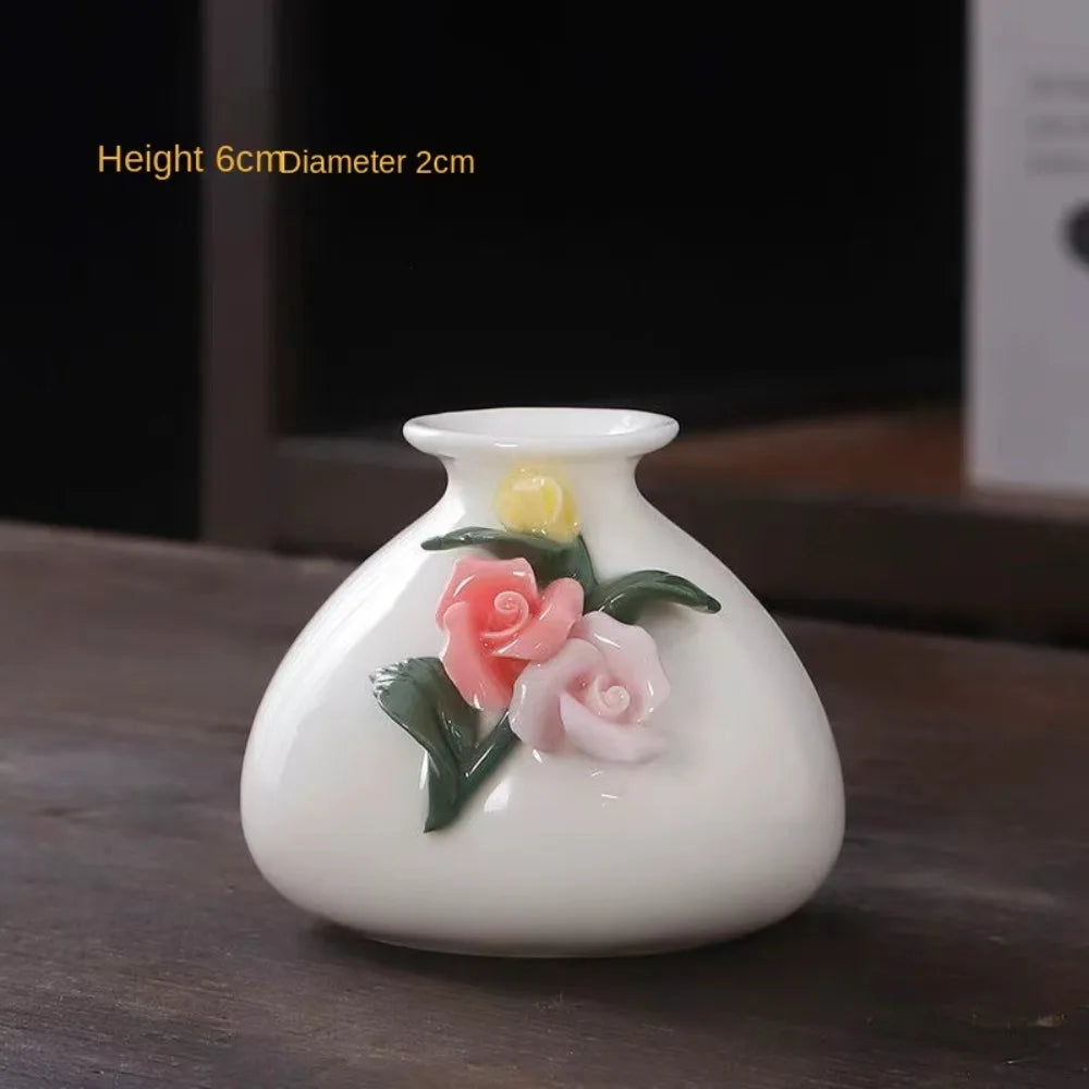 vases céramique blanc fleurs relief classique intérieur décoration maison vintage faux fleurs miniature