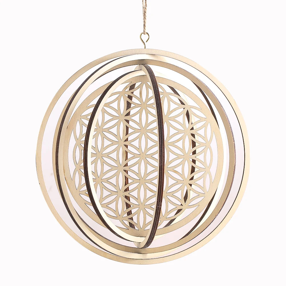 boucles d'oreilles fleur vie bois gravées minimaliste géométrique chainette corde naturel
