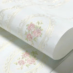 papier peint classique baroque fleurs roses beige rose clair bleu clair vertical adhésif imperméable