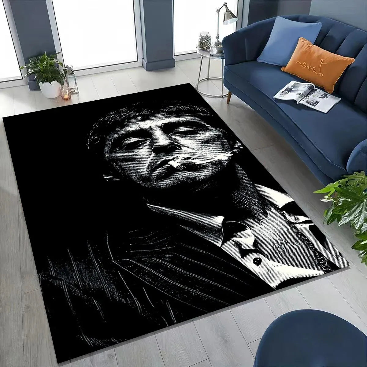 tapis salon décoratif portrait cinéma noir blanc moderne grand tapis sol maison intérieur