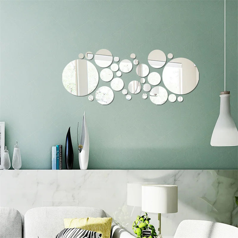 miroirs autocollants argenté modernes divers tailles opaques décoration murale chambre télé fond bricolage