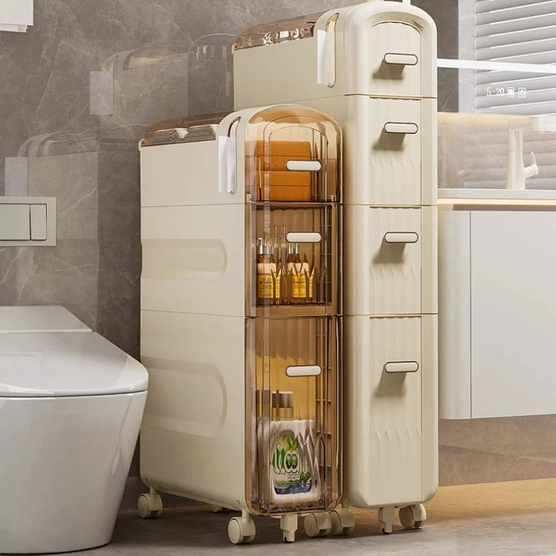 rangement tiroirs meuble moderne imitation bois beige clair organisateur salon salle bain étanche multifonction