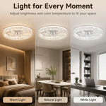 ventilateur moderne lumière led vitesses télécommande cristal blanc