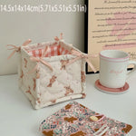paniers rangement coton pois carreaux rayures ours rose clair blanc bleu clair beige texturé