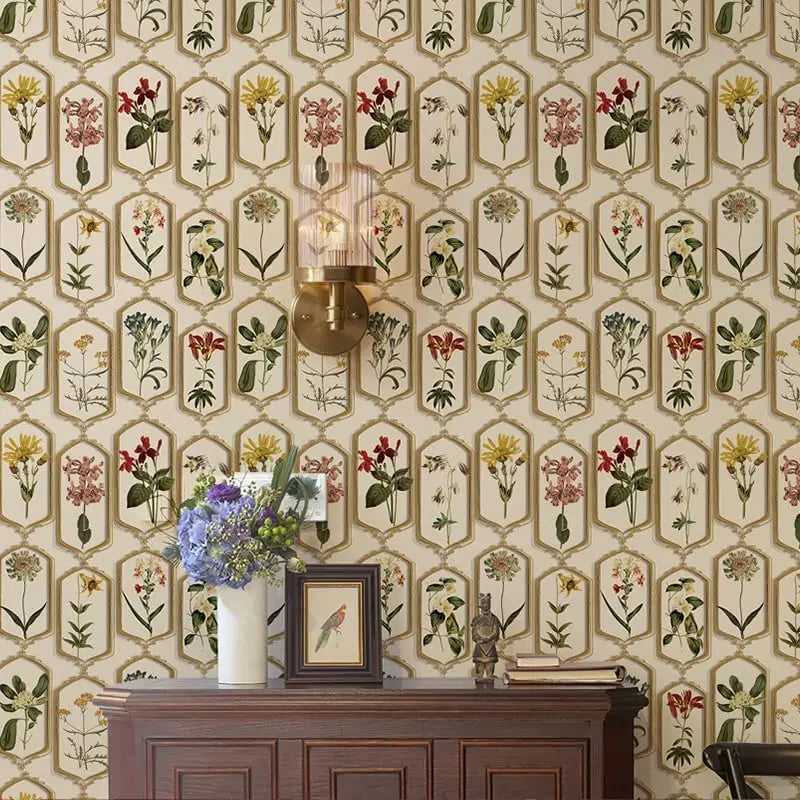 papier peint vinyle fleurs cadres dorés résistant humidité cuisine chambre mariage