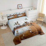ensemble literie moderne oiseaux paysage bleu clair marron beige gris double queen king twin