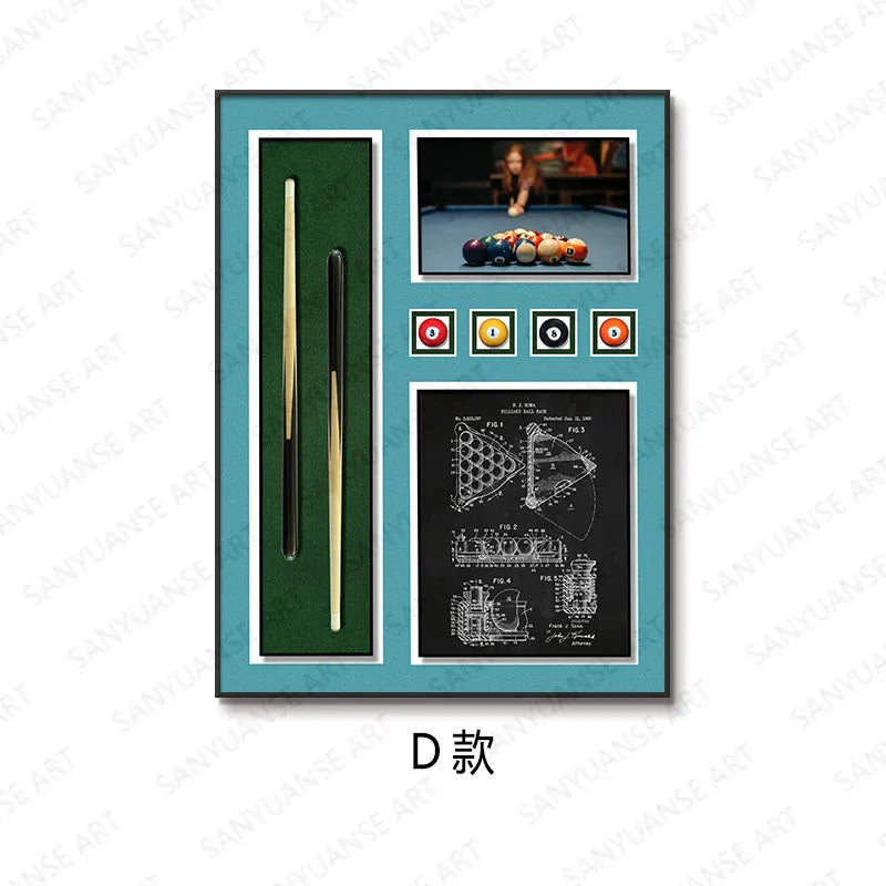 peinture physique 3d queue billard boules vert noir blanc doré moderne cadre aluminium traditionnelle