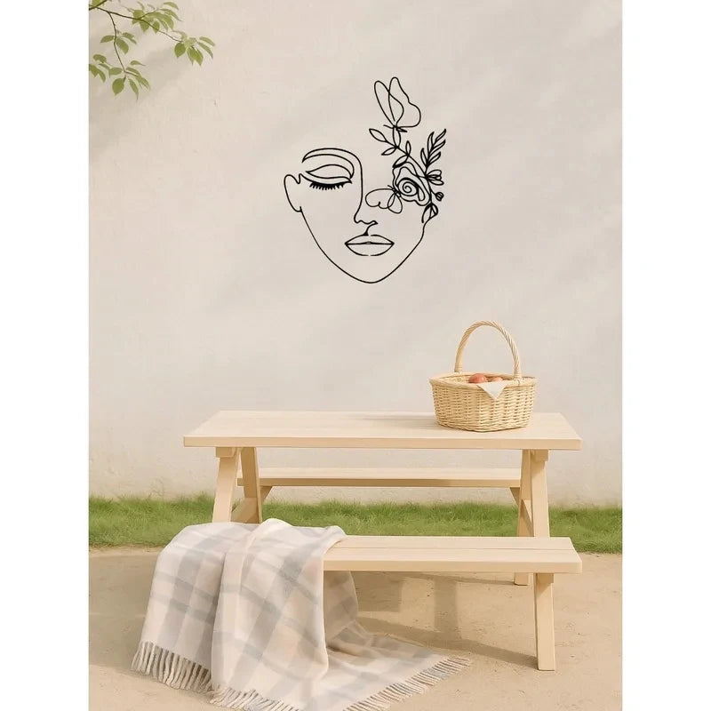 décoration murale moderne femme noir fleurs contour minimaliste métal opacité 25x35cm