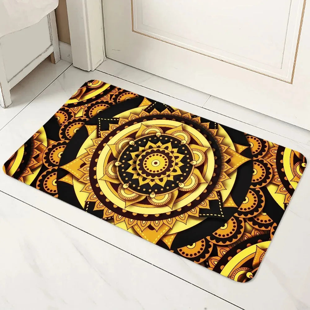 tapis sol mandala géométrique boho noir bleu vert rouge jaune or