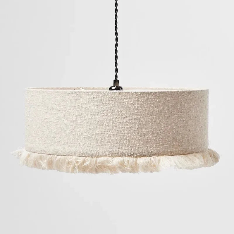 lampe suspendue tissu texturé frange décorative bohème salon restaurant chambre