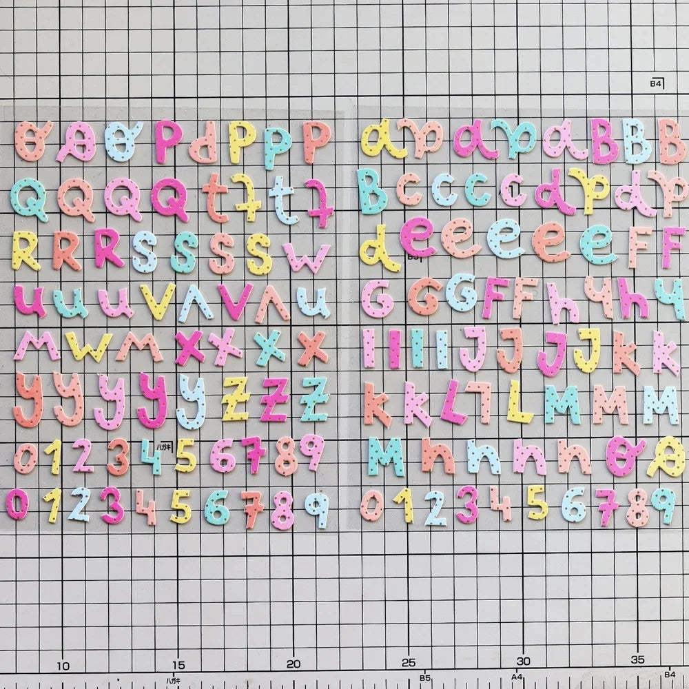 lettres alphabet bois multicolore points polka macaron adhésif numéroté scrapbooking agenda