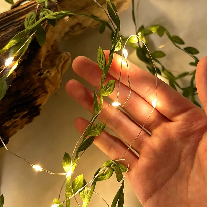 feuilles vertes led guirlande decoration murale boheme 78cm 196cm 393cm 50led 100led festive