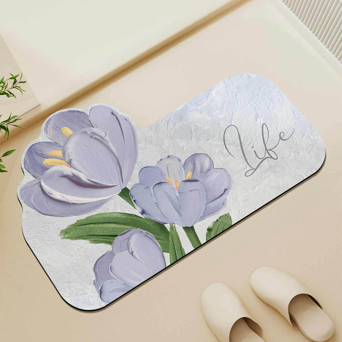 tapis bain caoutchouc antidérapant fleurs tulipe moderne rose violet life rapide absorbant