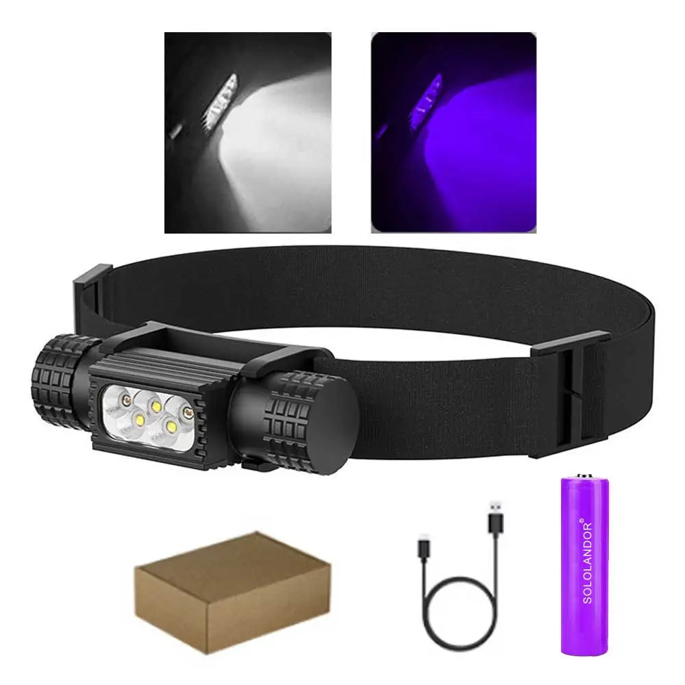 lampe frontale noire led charge usb rohs camping fishing moderne