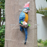 statue murale perroquets résine rouge jaune bleu détaillée adhésif coquille fleurextérieur maison jardin