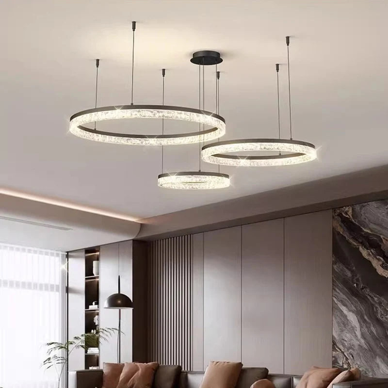 suspension lumineuse moderne pendentif cristal noir blanc gris circulaire brillant 90 260V LED dimmable