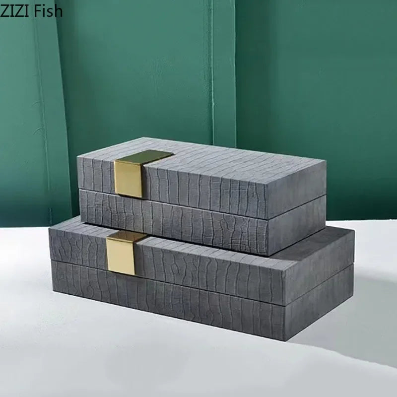 boîtes bijoux cuir gris vert moderne élégantes plaque dorée rangement cosmétiques pots rangement