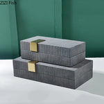 boîtes bijoux cuir gris vert moderne élégantes plaque dorée rangement cosmétiques pots rangement