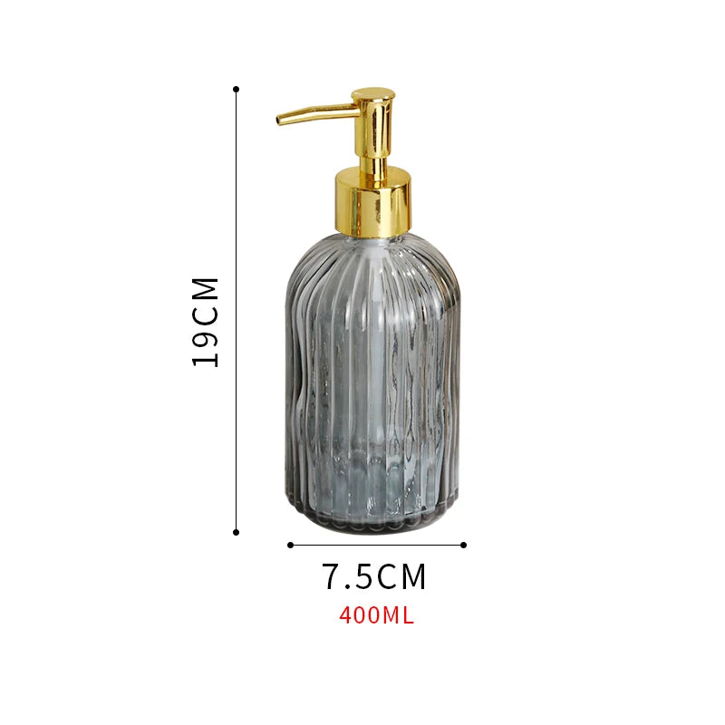 distributeur savon liquide bleu clair rayures verticales moderne élégant support mural gris foncé motif
