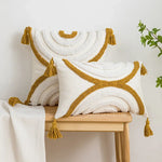 coussin moderne géométrique brodé 45x45cm 30x50cm blanc beige boho chic adhésif zippable amovible lavable