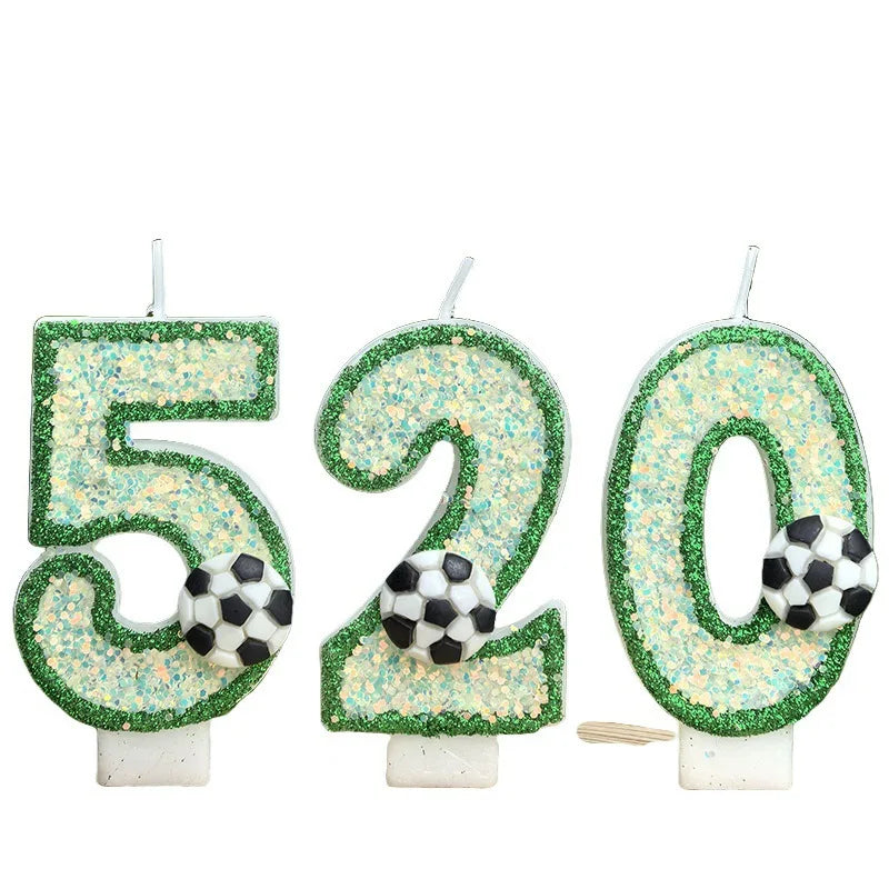bougies numériques forme chiffres paillettes dorées football vert blanc or festive decoration anniversaire sportive