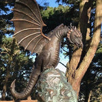 statue dragon fontaine bronze éclair orangé vert émaillage fantastique maison jardinextérieur